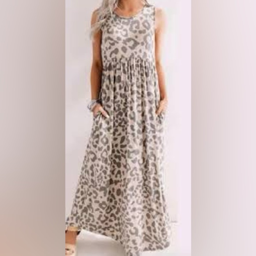Impressions Neutral Leopard Print Sleeveless Maxi… - image 1